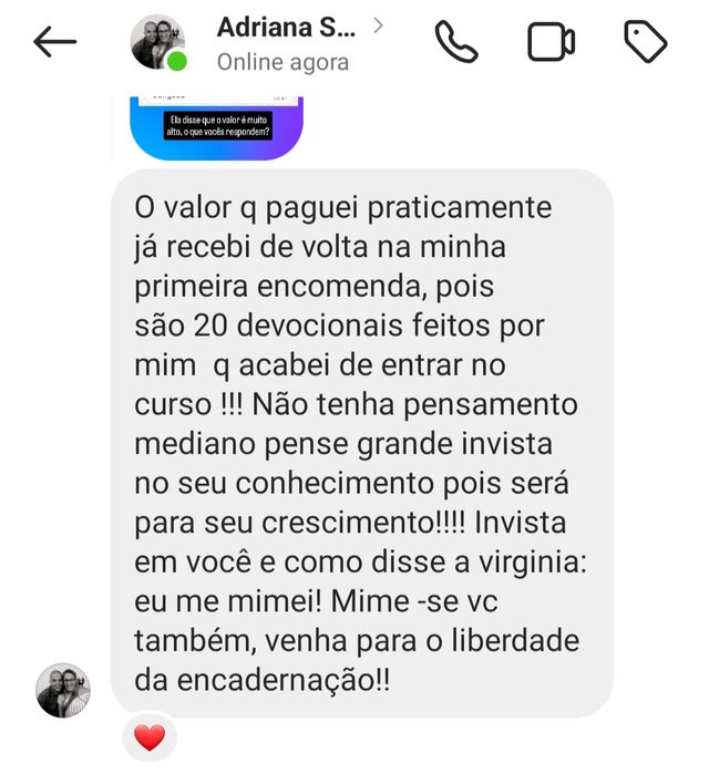 Print do depoimento sobre 20 devocionais